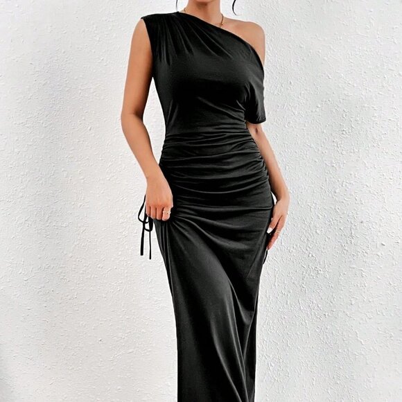 Black Preppy Women's Irregular Shoulder Leopard Print Dress - Picture 4 of 5